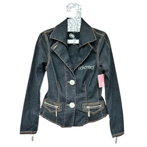Vintage Y2K Ecko Red Rhinestone Embellished Dark Wash
Denim Jacket Fitted Rare